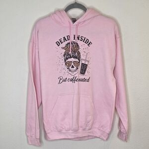 Gildan Pink "Dead Inside But Caffeinated" Graphic Hoodie